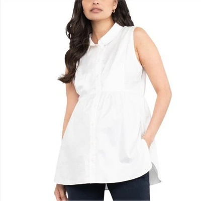 Seraphine Maternity Nursing Sleeveless Collar Button-Up Tunic Shirt White Small - Image 1 of 4