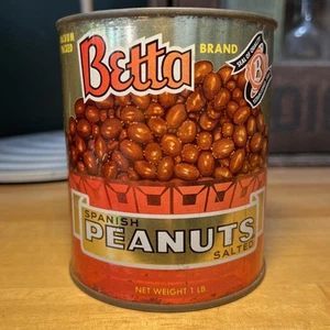 Vintage Unopened! Betta Brand Salted Spanish Peanuts Can Tin 1lb Bettman Nut Co - Bild 1 von 8