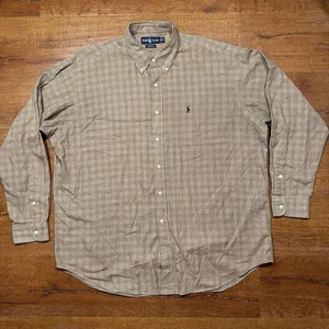 Vintage Ralph Lauren Button Up Shirt Mens 3XL Brown Tartan Plaid Long Sleeve VTG - Picture 1 of 9