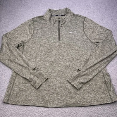 Nike Running Shirt Womens Green Quarter Zip Stretch Thumbholes Plus - Image 1 of 4
