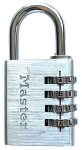 EXCELLENT MASTER ALPHA-COMBINATION BRUSHED METAL LUGGAGE PADLOCK 3" X 1 3/4" - Picture 1 of 5