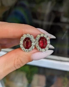 Oval Cut 2.50CT Lab Grown Ruby/Diamond Lovely Earrings Stud 14K Real White Gold - Picture 1 of 15