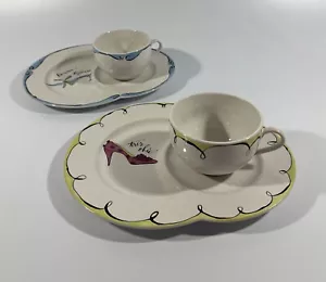 Sets 2 SHOES TEA FOR TWO INC COMBINED SAUCER & PLATE - Picture 1 of 24