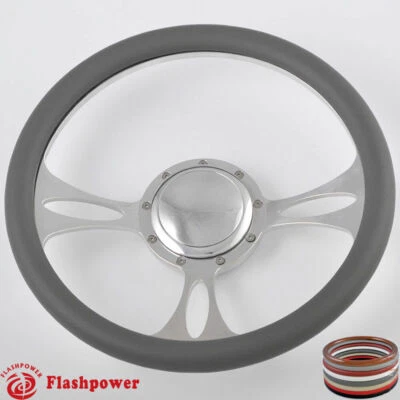 14" Billet Steering Wheels Gray Half Wrap Ford Thunderbird Mustang EXP w/ Horn - Image 1 of 4