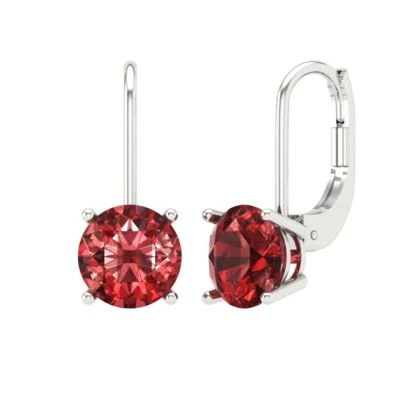 Aretes de granate para mujer, oro macizo palanca trasera (4 cttw, 8,0 mm, corte redondo) Foto 1 de 4