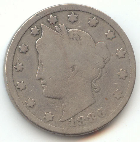 1886 Liberty V Nickel, Full Rims, Good, Key Date Cover