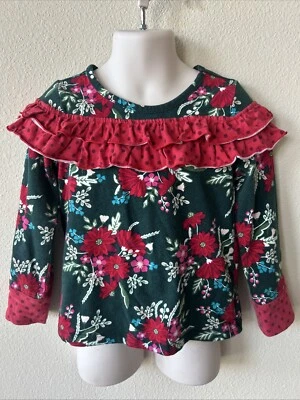 Matilda Jane Floral Ruffle Christmas Shirt Top Polkadots Poinsettias Holiday 4T - Image 1 of 4