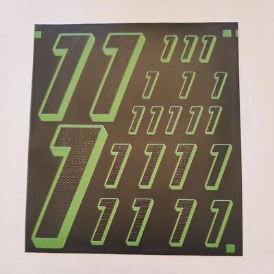 Black Carbon Fiber W/ Lime #1's Racing Vinyl Decal Sheet 1/10-1/12DEFECTIVE BOXD - Image 1 of 4