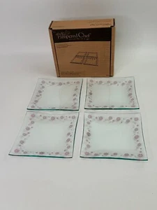 Pampered Chef Glass Dessert Appetizer Plates 2818 Daisy 6" x 6" Set of 4 New