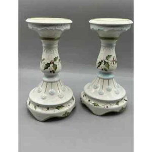 TRACY PORTER SWEET TIDINGS SET OF 2 HAND PAINTED CERAMIC CANDLE HOLDERS, EUC - Picture 1 of 7