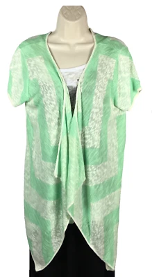 Suéter Maurices Talla L Verde Blanco Rayas Ligero Abierto Larga Línea Boho Nuevo con Etiquetas Foto 1 de 4