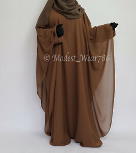 Dubai Abaya Batwing Butterfly Chiffon Nidha Wide Muslim Women Dress Copper Brown