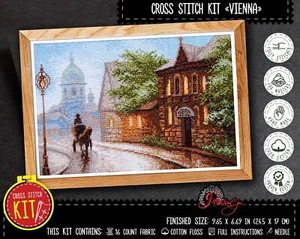 Altstadt Landschaft Kreuzstichpackung "Nebeltag" DIY Stadt Stickpackung - Bild 1 von 9