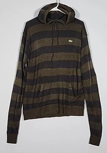 Lacoste Hoodie Men's Medium Brown Shirt Drawstring Lightweight Striped Logo - Picture 1 of 9