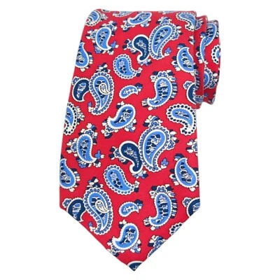 Corbata de vestido de diseñador ROUNDTREE YORKE para hombre rojo azul estampado de cachemira 3,15 Foto 1 de 4