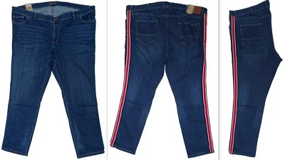 NEU Übergröße Herren Stretch Jeans Hose blau mit rot weißem Streifen Gr. 64 - Bild 1 von 4
