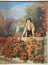 🔥 Antique Old Italian Impressionist Floral Portrait Oil Painting, Signed 1930s