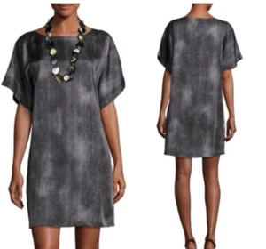 Abito Eileen Fisher piccolo manica corta grigio tubino misto seta Lagenlook Coastal - Foto 1 di 8