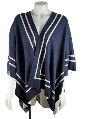 NWT - Ralph Lauren Black Label Jet Set Ruana Reversible Blue White Knit Wrap OS - Image 1 of 4