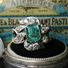 Women's Vintage Ring 14K White Gold Plated Silver 2Ct Radiant Simulated Emerald