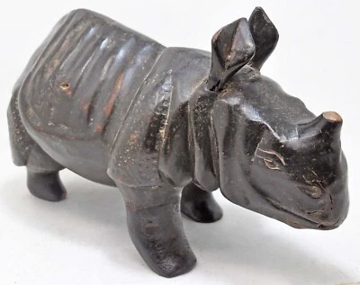 Antigua estatua de rinoceronte de madera original antigua fina tallada a mano Foto 1 de 4