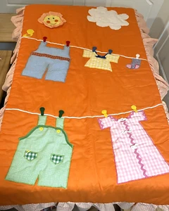 Vintage Baby Blanket Quilt Comforter 60 x 37 Clothes Line Orange Gingham RARE - Picture 1 of 13