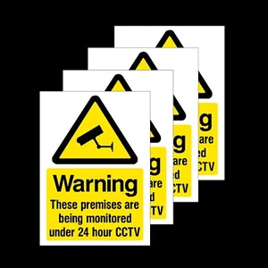 4x CCTV Warning These Premises are Monitored Plastic Sign or Sticker - Picture 1 of 1