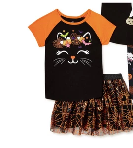 Way to Celebrate Girl’s Size 3T Halloween Foil Printed Tutu & Graphic Top New - Picture 1 of 2