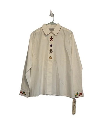 Vintage Bechamel Mujer Talla 14 Navidad Bordado Deadstock Manga Larga Blanco Foto 1 de 4