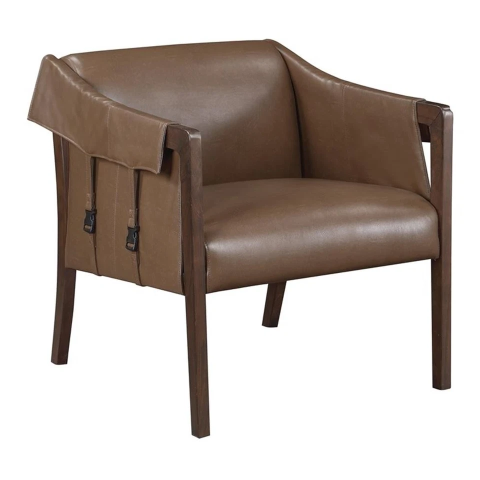 Parkfield Accent Chair in Molasses Brown  Faux Leather with Walnut Frame Foto 1 de 4