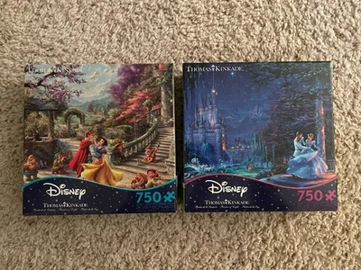 2 Brand New Thomas Kinkade Disney Puzzles 750 Pieces Snow White Cinderella! - Image 1 of 4