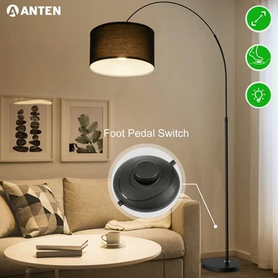 Bogenlampe Bogenleuchte Stehlampe Stoff schwarz Design Stoffschirm Stehleuchte - Bild 1 von 4