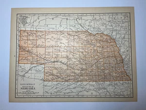 1925 "Copper" NEBRASKA State Map fm 1925 Rand-McNally Atlas SEE DESCRIP - Picture 1 of 3