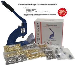 TEP-3 Starter Grommet Kit! (Machine, 6 Set of Dies, 1,500pcs Grommets & Washers)