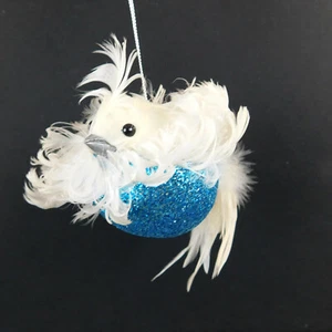 Katherine's Collection Blue Bird Glittered Ornament White Feathered - Picture 1 of 8
