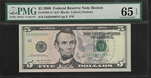 US 5 $ 2006 PMG 65 EPQ UNC Fr #1993-A* Star Note FRN Boston Cabral | Paulson - Picture 1 of 2
