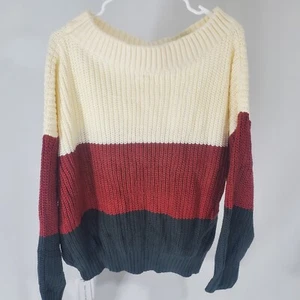 VIMPUNEC Womens Oversized Sweater Color Block Off The Shoulder Pullover Sweaters - Picture 1 of 10