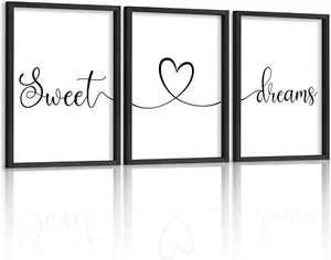 Ronasip Sweet Dreams Wall Decor for Bedroom Set of 3 Framed Wall Art for Farmhou - Picture 1 of 12