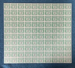 Scott #RE186, 17c Internal Revenue Wine Stamp, Mint sheet/100, NGAI SCV$600!! - Picture 1 of 1