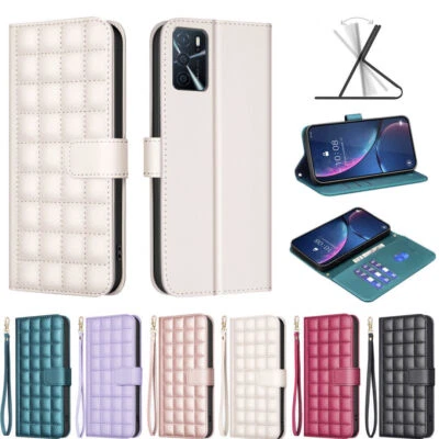 Grid Leather Wallet Phone Case For iPhone 16 15 14 13 12 11 Pro Max XR XS 6 7 8 - Image 1 of 4