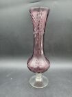 Empoli Italian Art Glass Purple Amethyst Etched Optic Swirl Stemmed Bud Vase 8