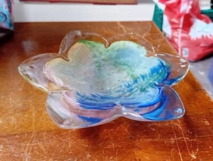 Murano Stil Kunst Glas Floral Schmuck Schale Rosa Grün Blau - 6" Quer - 2" Hoch - Bild 1 von 3