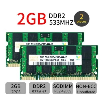 4GB 2x 2GB PC2-4200S DDR2-533MHz 200PIN SO-DIMM Notebook Laptop Memory For Hynix - Image 1 of 4