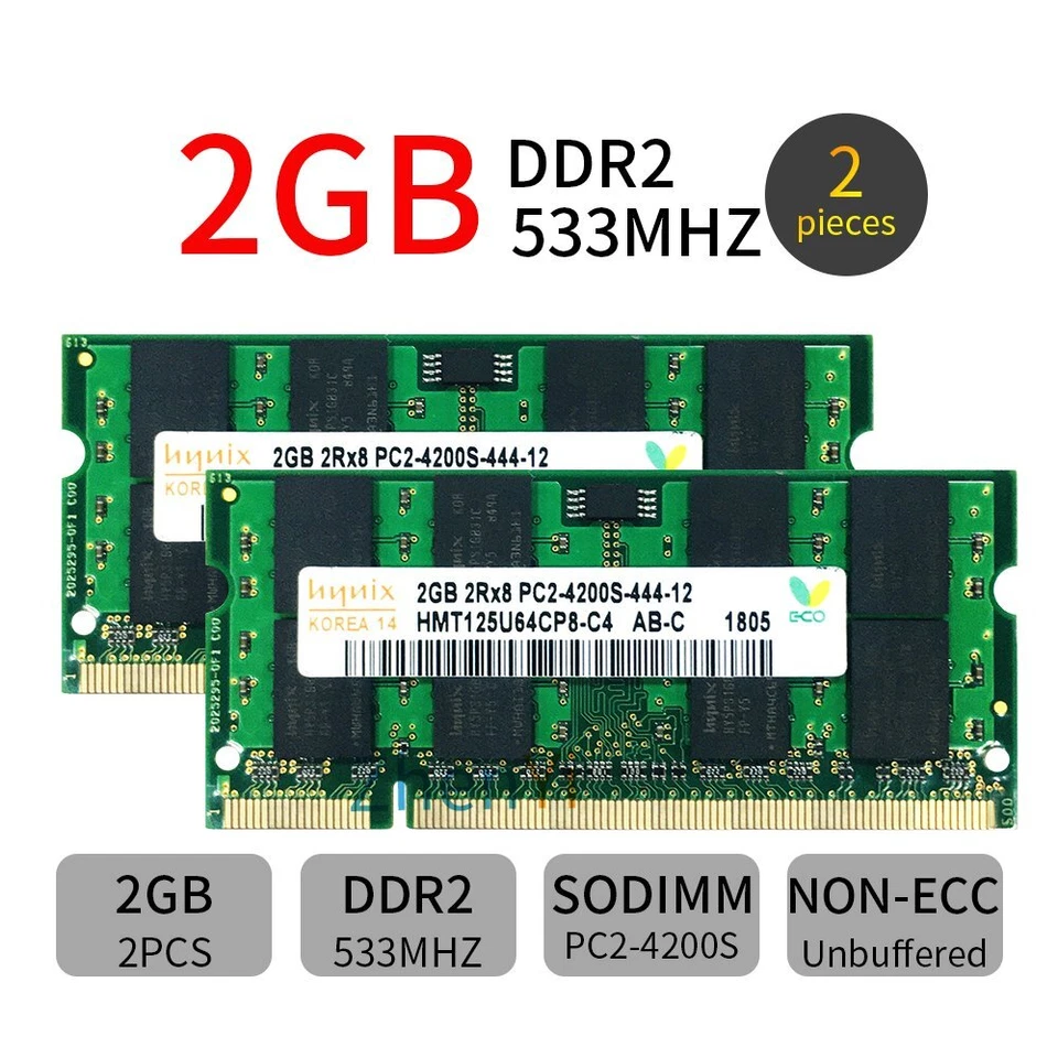 4GB 2x 2GB PC2-4200S DDR2-533MHz 200PIN SO-DIMM Notebook Laptop Memory For Hynix - Image 1 of 4