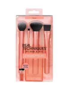 Real Techniques Flawless Base Makeup Brush Set 5pcs bonus Brush Storage New - Picture 1 of 4