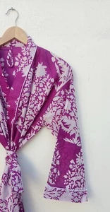 Indian Cotton Tree Kimono Handmade Kimono Purple Bath Robes Night Maxi Gown Robe - Picture 1 of 3