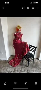 Red Gown 24k Gold Thread, Sapphire Diamond’s  Sz S - Imagen 1 de 3