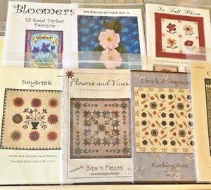 Quilt Pattern Collection Lot 8 Runner Pillow Quilts Applique Pieced Folk Floral - Picture 1 of 12
