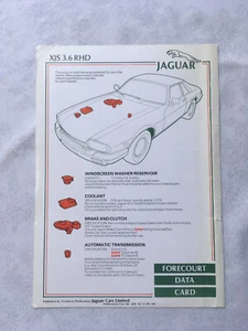 JAGUAR XJS 3.6 RHD Forecourt Data Card (Handbuch Bestandteil) Book Parts TLR - Bild 1 von 2