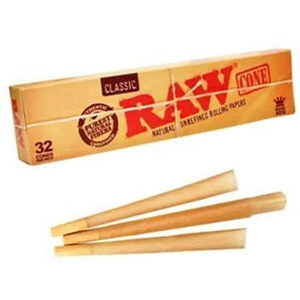 Genuine RAW Classic King Size 32 Cones Mega Pack Pre Rolled Rolling Papers Box